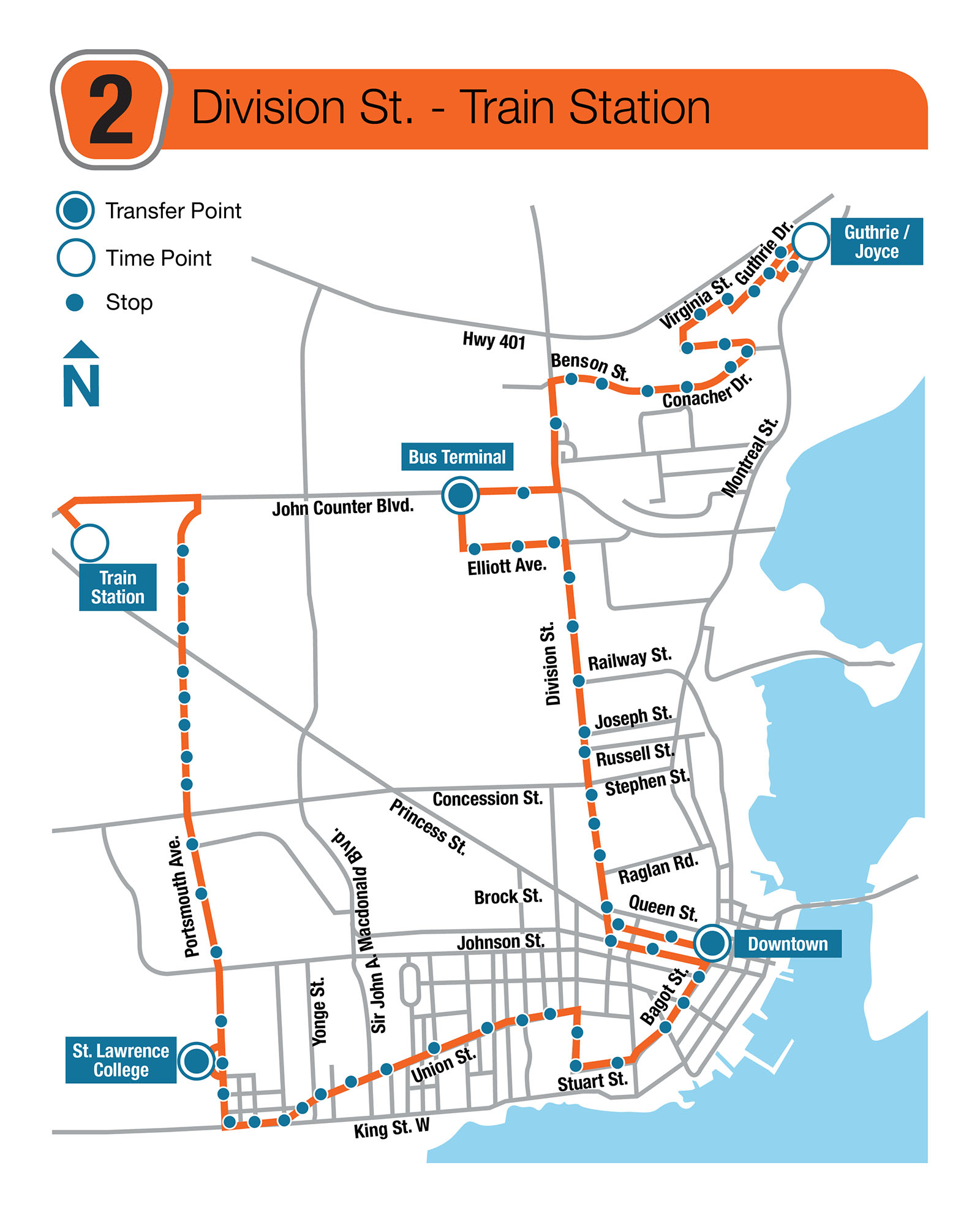 Route 2 Map - Division St to Train Station