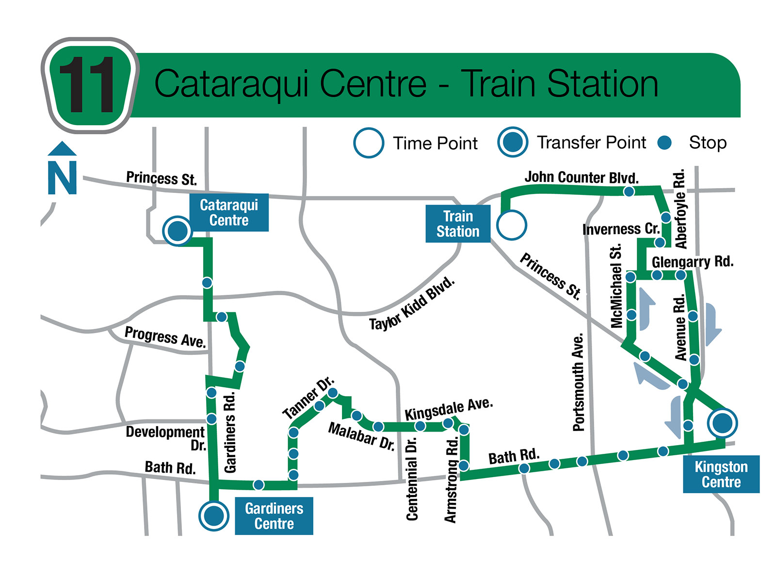 Route 11 Map - Cataraqui Centre - Train Station