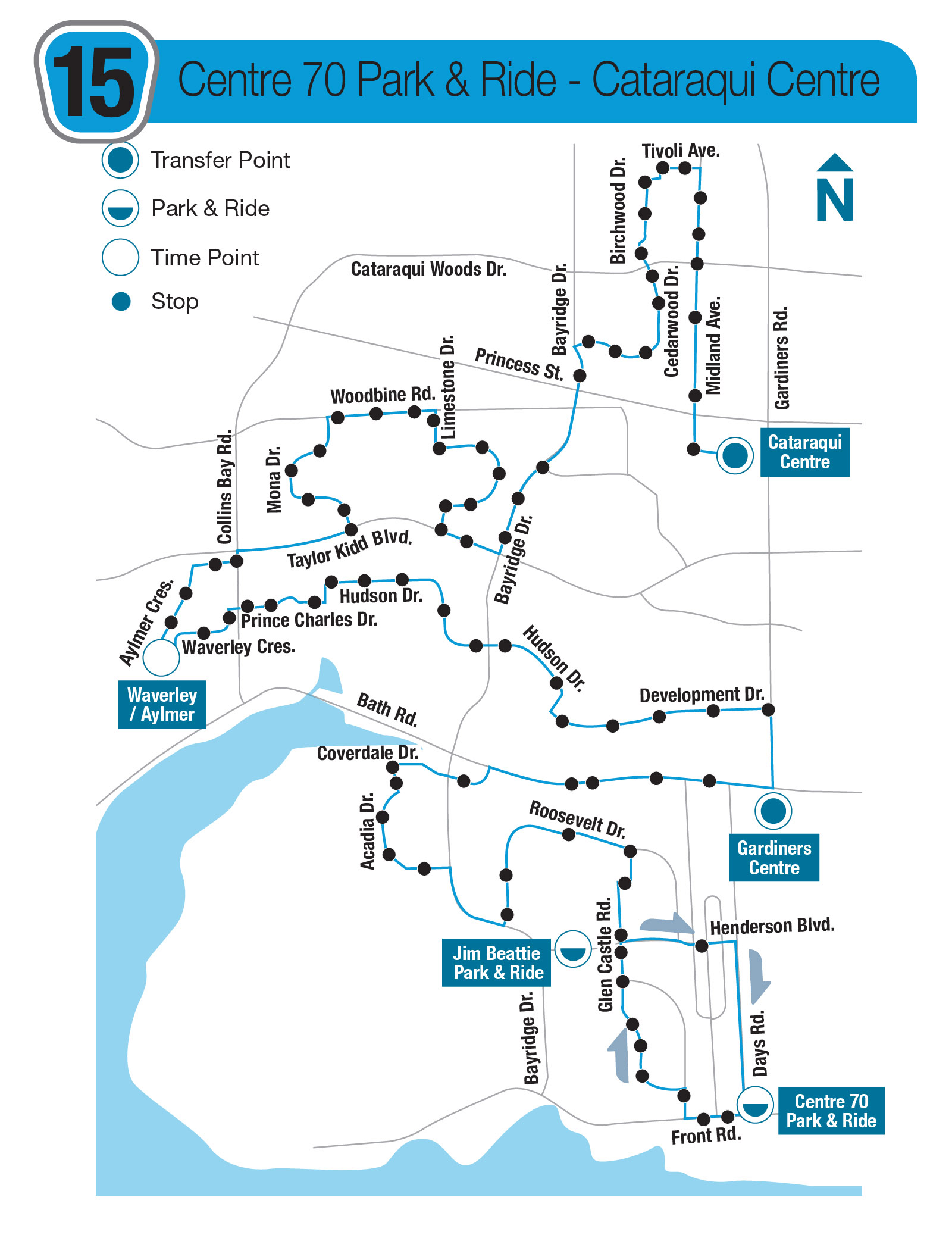 Route 15 Map - Centre 70 Park & Ride to Cataraqui Centre