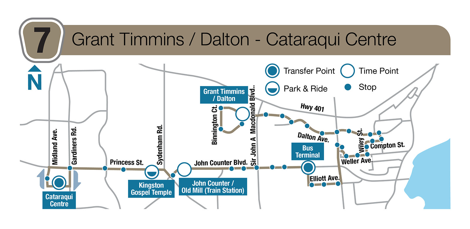 Route 7 Map - Grant Timmins / Dalton - Cataraqui Centre